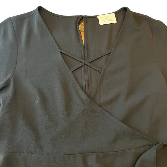 Pins and Needles Faux Wrap Dress Black Medium Silky Flowy Goth Minimalist Sexy - Picture 5 of 11